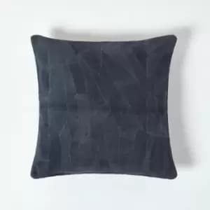 HOMESCAPES Navy Real Leather Suede Cushion with Feather Filling - Blue