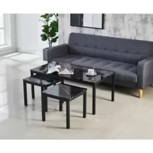 Marble Effect mdf Coffee Table with x2 Side Tables in Black - Black