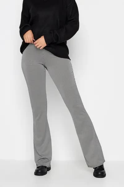 Long Tall Sally Tall Micro Dogtooth Kickflare Trousers Black