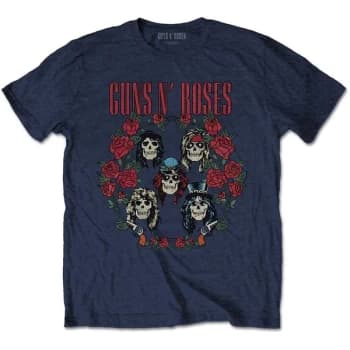 Guns N' Roses - Skulls Wreath Unisex Large T-Shirt - Blue