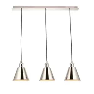 Bright Nickel Three Light Ceiling Pendant & White Inner Shade Knurled Detailing