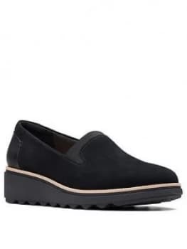 Clarks Sharon Dolly Wedge Wide Fit Shoe - Black