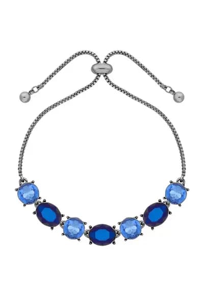 Mood Hematite Metallic Blue Effect Stone Set Toggle Bracelet Silver