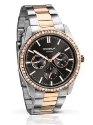 Sekonda Ladies Two Tone Black Day Date Crystal Bracelet Watch 2161