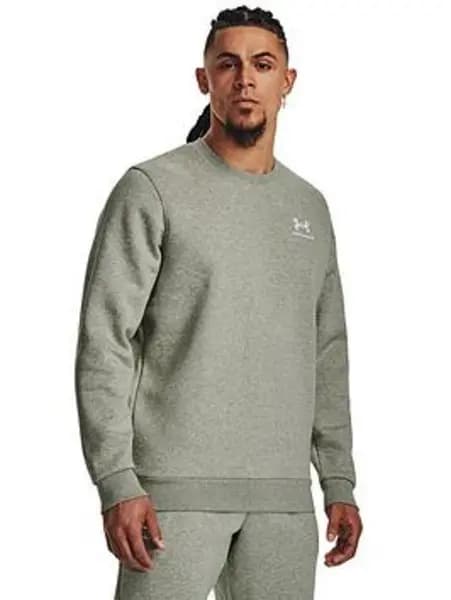 Under Armour Mens Training Essential Fleece Crew Sweat - Khaki, Khaki Size M Men