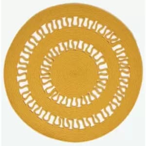 Mustard Crochet Braided Rug 90cm Round - Yellow - Homescapes