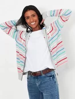 Joules Witham Stripe Zip Through Hoodie - Grey, Multi, Size 14, Women