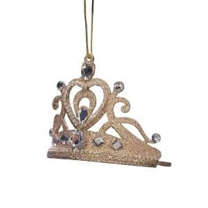 Gold Glitter Crown Tree Decoration with Crystals