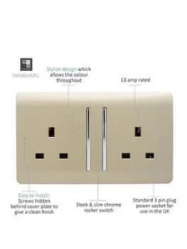 Trendiswitch 2 Gang 13Amp Switched 2G Socket Long Rocker Std Gold