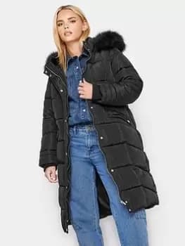 PixieGirl Petite Faux Fur Trim Padded Coat, Black, Size 10, Women