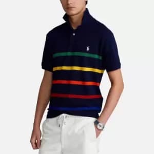 Polo Ralph Lauren Mens Custom Slim Fit Striped Mesh Polo Shirt - Newport Navy Multi - XL