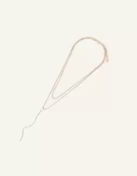 Accessorize Womens Gold and White Sparkle Crystal Cupchain Y-Necklace, Size: 44cm