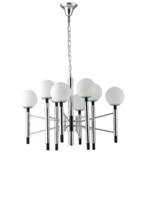 Hammond 8 Light Mutli Arm Globe Ceiling Pendant, Chrome, Opal, White, E14