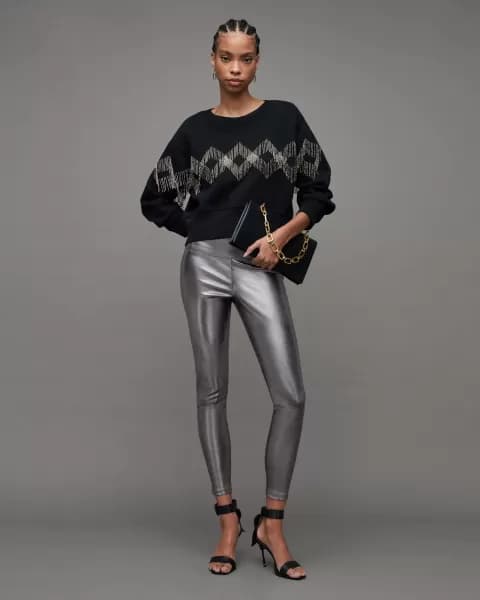 AllSaints Cora Leather Foil Leggings