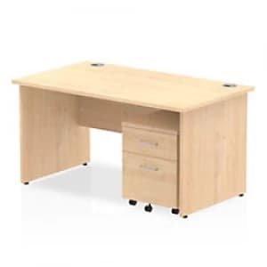 Impulse 1400 Straight Panel End Workstation 500 Two drawer mobile Pedestal Bundle Maple