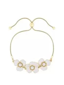 Mood Gold White Enamel Tri Flower Toggle Bracelet