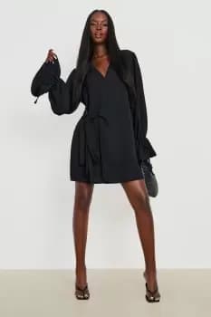 Volume Sleeve Wrap Dress
