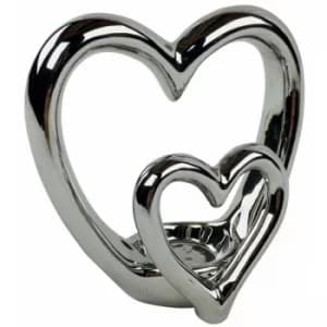 Silver Double Heart Tealight Holder