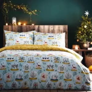 Furn. Twelve Days Of Christmas Super King Duvet Cover Set Cotton Polyester Blue