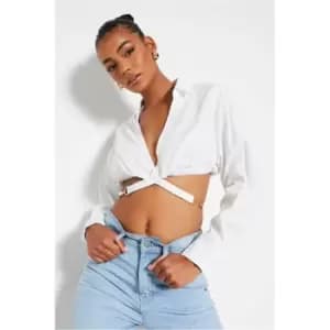 I Saw It First White Wrap Around Hardware Detail Cropped Shirt - White