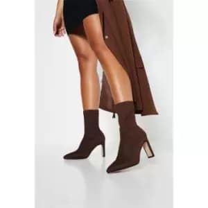 I Saw It First Pointed Toe Flat Heel Lycra Sock Ankle Boot - Brown