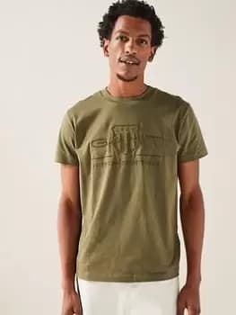 GANT Regular Fit Tonal Shield Ss T-Shirt, Green, Size L, Men