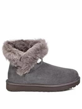 Ugg Classic Premium Fluff Pin Mini Ankle Boots - Charcoal