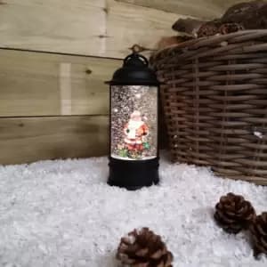 29cm Snowtime Christmas Water Spinner Antique Effect Lantern With Santa Scene Dual Power
