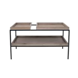 Houston Natural Wood Veneer + Black Metal Coffee Table Natural/Black