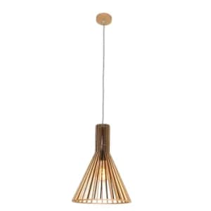 Smukt Wire Frame Pendant Ceiling Light Black Matt, Wood Blank, Metal