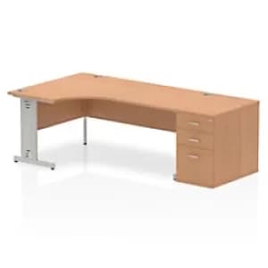 Dynamic Wave Left Hand Office Desk Oak MFC Cable Managed Cantilever Leg Grey Frame Impulse 2230/1200 x 800/600 x 730mm
