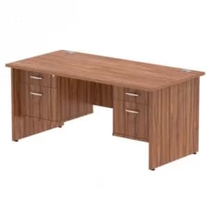 Impulse 1600 Rectangle Panel End Leg Desk WALNUT 2 x 2 Drawer Fixed Ped
