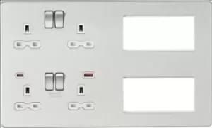 KnightsBridge Screwless Combination Plate with Dual USB FASTCHARGE A+C - Brushed Chrome with white insert