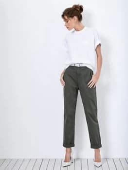 Mint Velvet Button Detail Chino - Khaki, Green, Size 8, Women