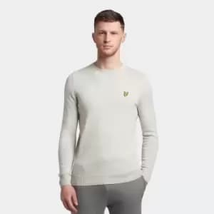 Mens Cotton Merino Crew Neck Jumper - Light Grey Marl - L