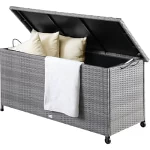 Deuba Pad Box 122x56x61cm Poly Rattan Waterproof Rollable 2 Gas Pressure Springs Cushions Garden Box Chest Grey