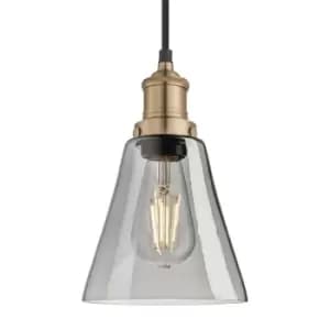 Industville Brooklyn 6" Flask Pendant / Smoke Grey Tinted Glass and Brass Holder