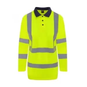 PRO RTX High Visibility Mens Long Sleeve Polo Shirt (4XL) (Yellow/Navy)