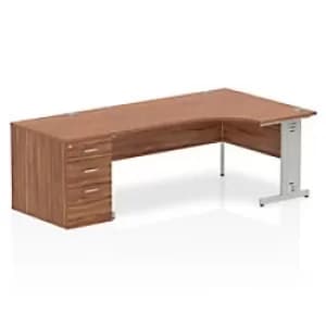 Dynamic Wave Right Hand Office Desk Walnut MFC Cable Managed Cantilever Leg Grey Frame Impulse 2230/1200 x 800/600 x 730mm