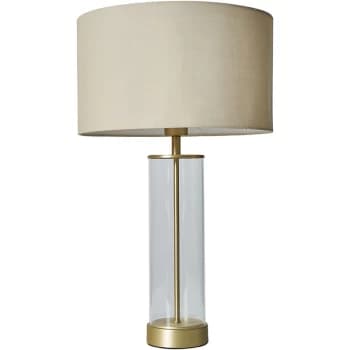 Matt Gold & Clear Tube Table Lamp With Large Lampshade - Beige