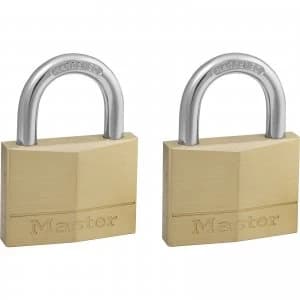 Masterlock Solid Brass Padlock Pack of 2 Keyed Alike 50mm Standard