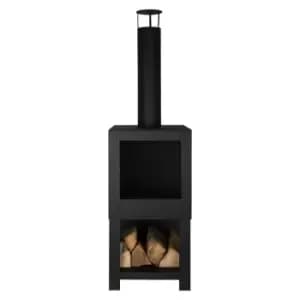 Fancy Flames Square Black Terrace Heater with Wood Store