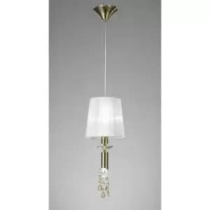 Tiffany pendant light 1+1 E27+G9 bulb, antique brass with white lampshade & transparent crystal