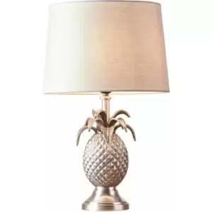 Table Lamp Pewter Plate & Vintage White Linen 60W E27 gls Base & Shade