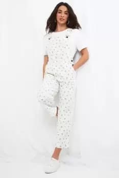 Ditsy Floral Print Wide Leg Cropped Dungarees