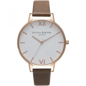 White Dial Rose Gold & Brown Watch