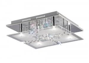 Flush Ceiling 5 Light Polished Chrome, Glass, Crystal