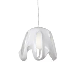 Phantom Dome Ceiling Pendant E27, Gloss White, Frosted White Glass, Polished Chrome