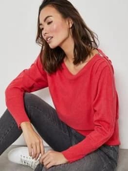 Mint Velvet Zip Detail Batwing Knit Jumper - Watermelon