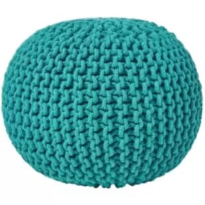 HOMESCAPES Teal Green Round Cotton Knitted Pouffe Footstool - Teal Green